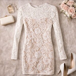 New Kalayci London White Long Sleeve Nude Lining Stretch Party Cocktail Dress 8